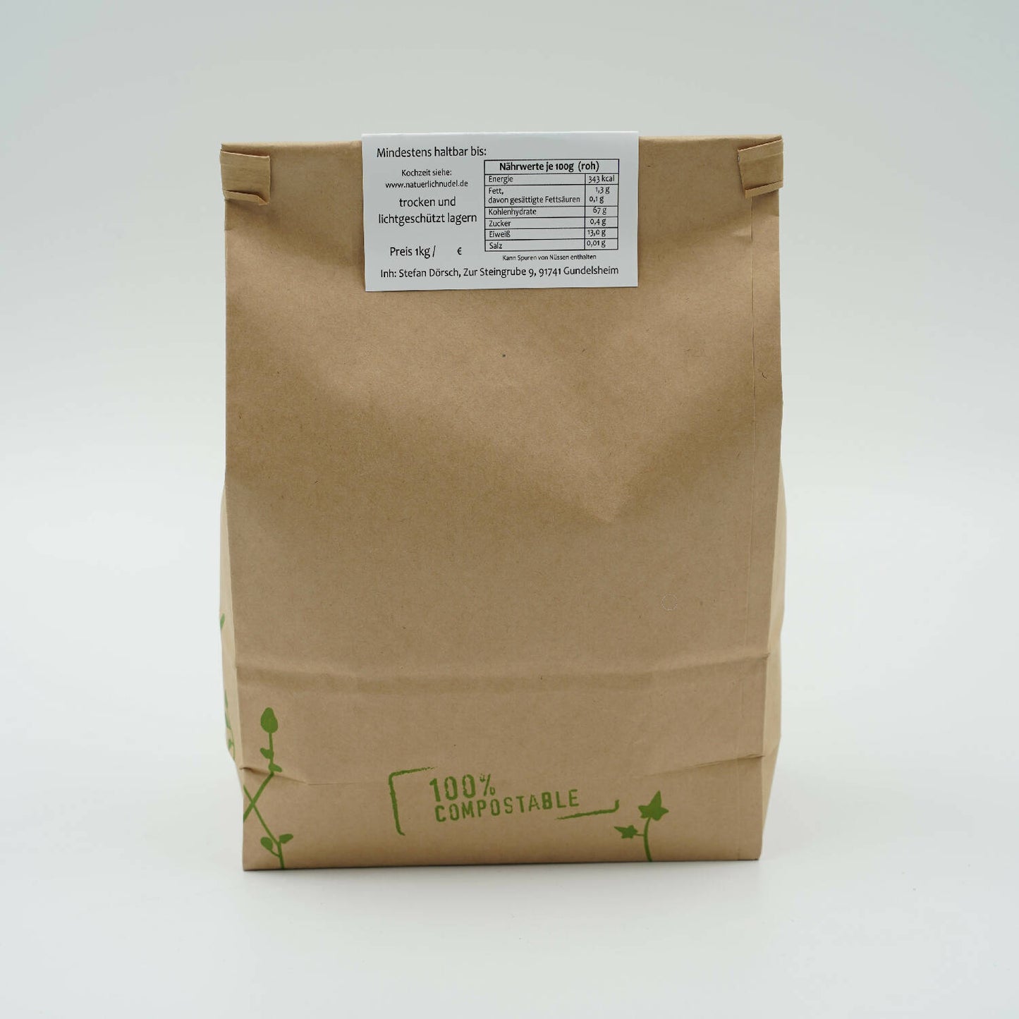 Dinkel-Vollkorn Bandnudeln 300g - vegan, plastikfrei