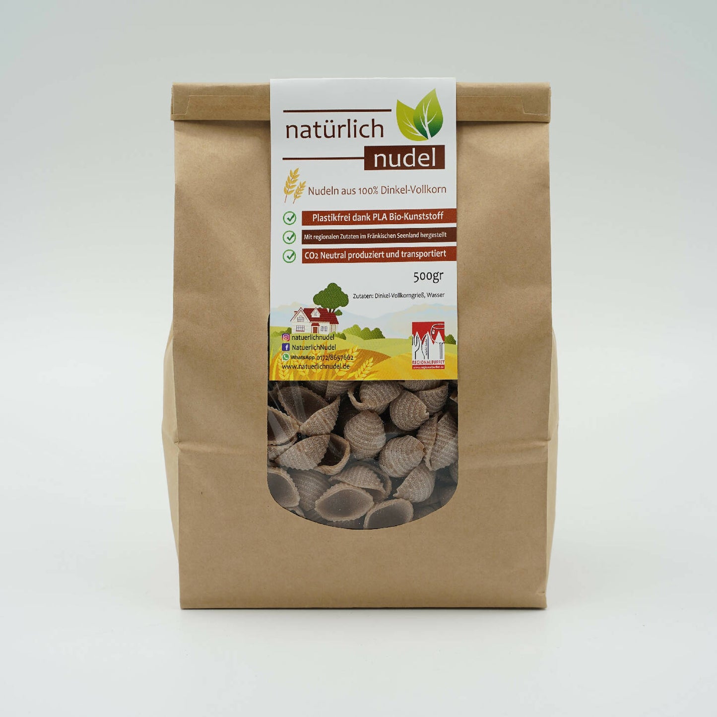 Dinkel-Vollkorn Muscheln 500g - vegan, plastikfrei