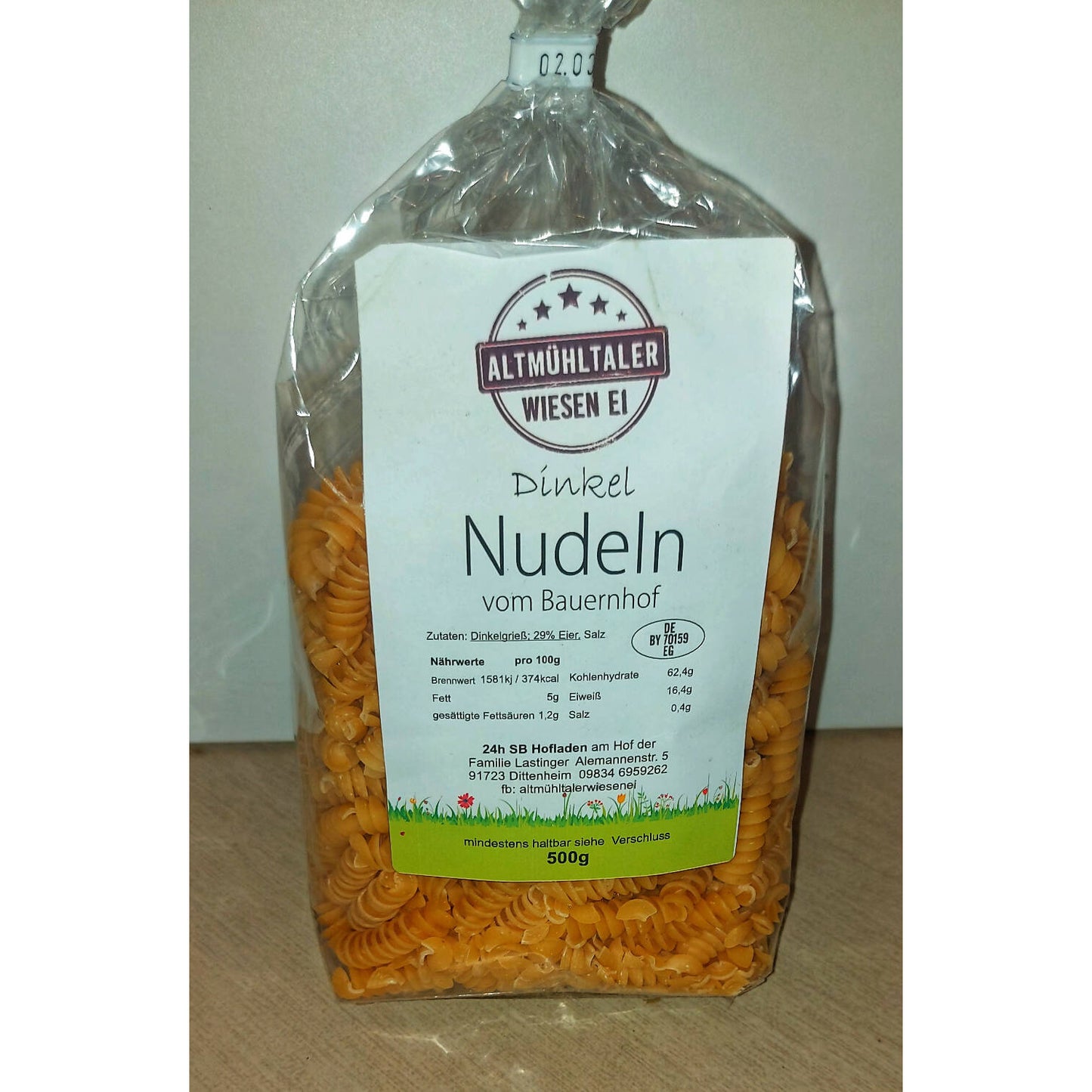 Dinkelnudeln Typ Fusilli/Spirelli 500g